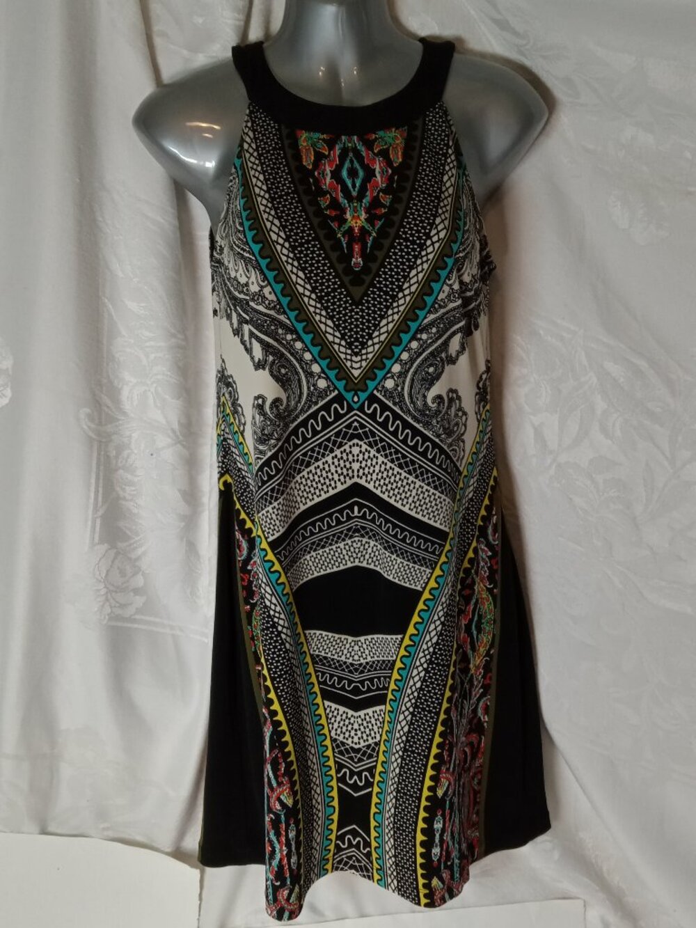 Apt 9 Y2K Dress Size XS Black Paisley Print Sleeveless Tribal Filligree Summer